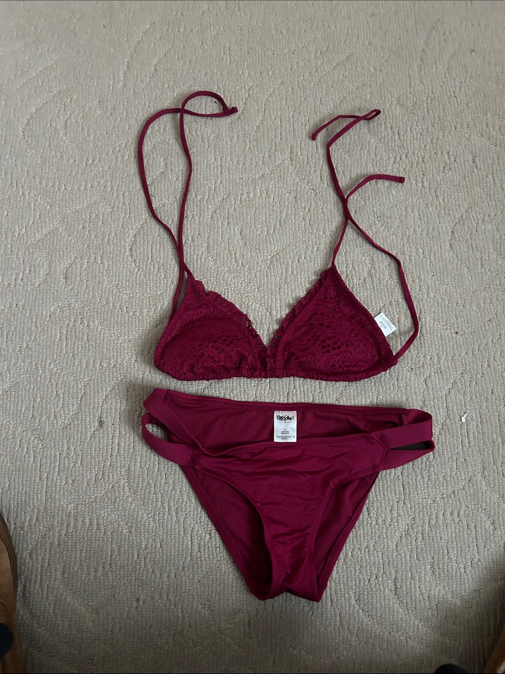 Mossimo Supply Co. Burgundy Lace Triangle Bralette & Strappy Bikini